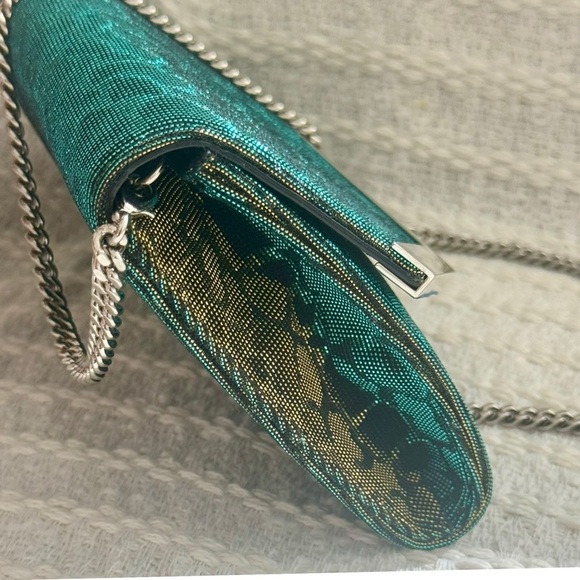 Jimmy Choo Emmie Metallic Glitter Hologram Camo Zebra Jacquard Print Clutch NEW - Picture 11 of 16